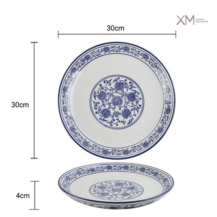 Underglaze Colour 12 Inch Round Plate Vintage Floral Ceramic Plate